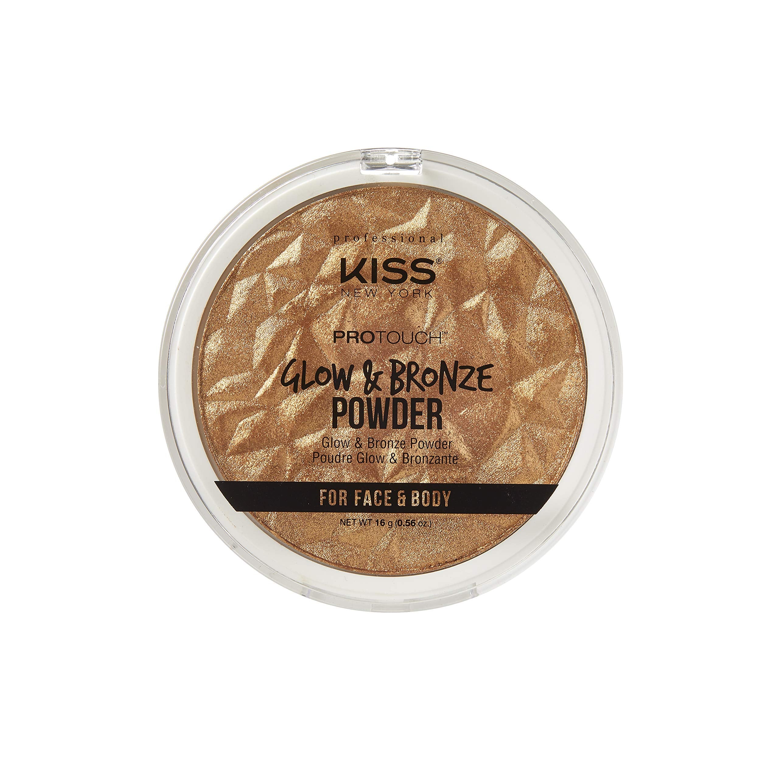 Kiss bronzer compact front view showing sleek packaging and large pan for versatile use