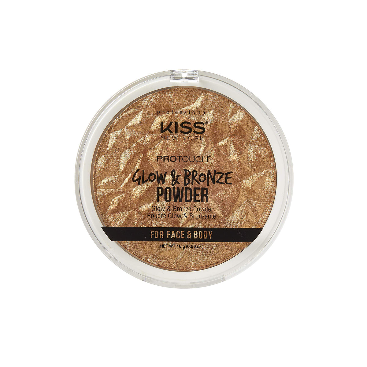 Kiss bronzer compact front view showing sleek packaging and large pan for versatile use