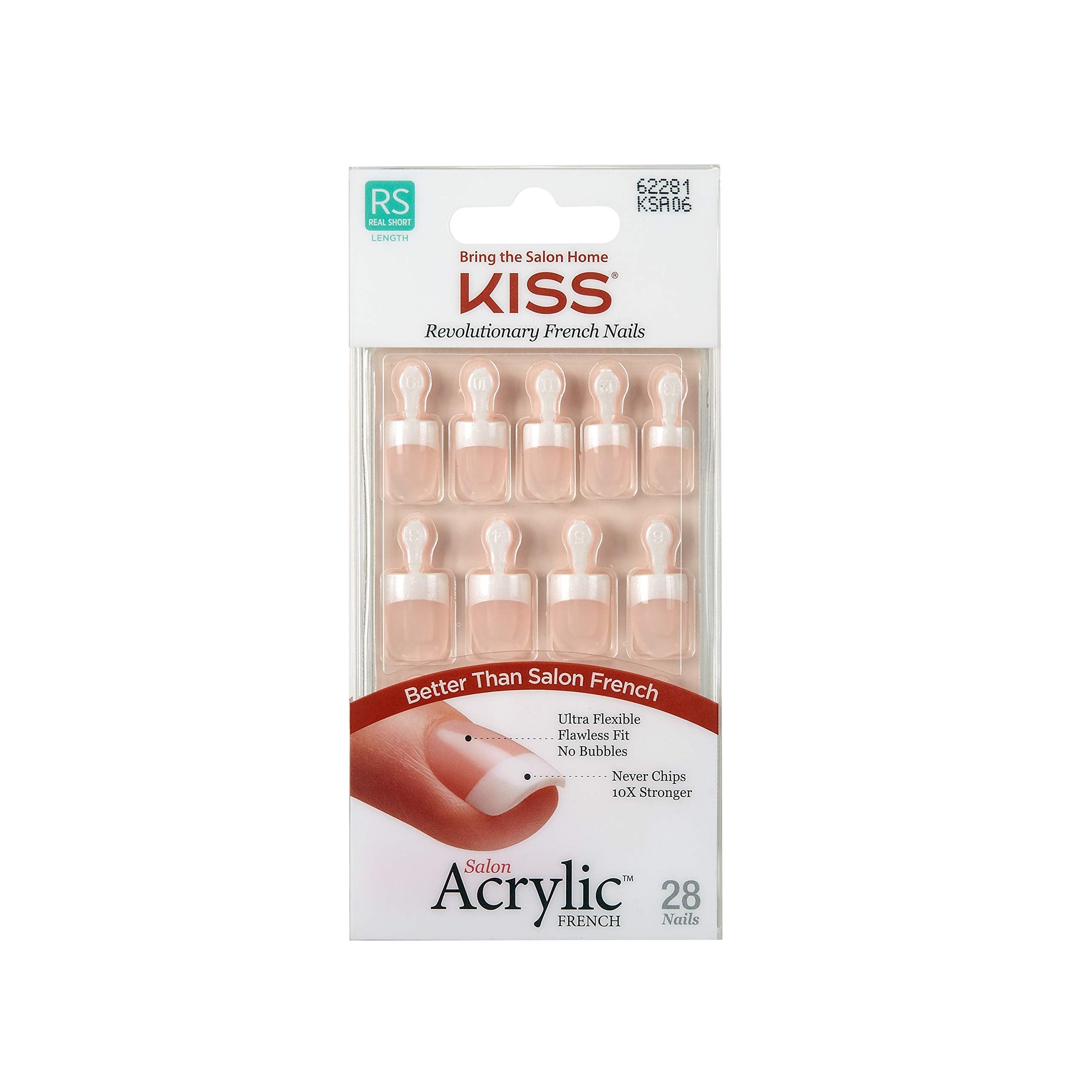 KISS packaging front view showing the French acrylic set and brand for easy identification