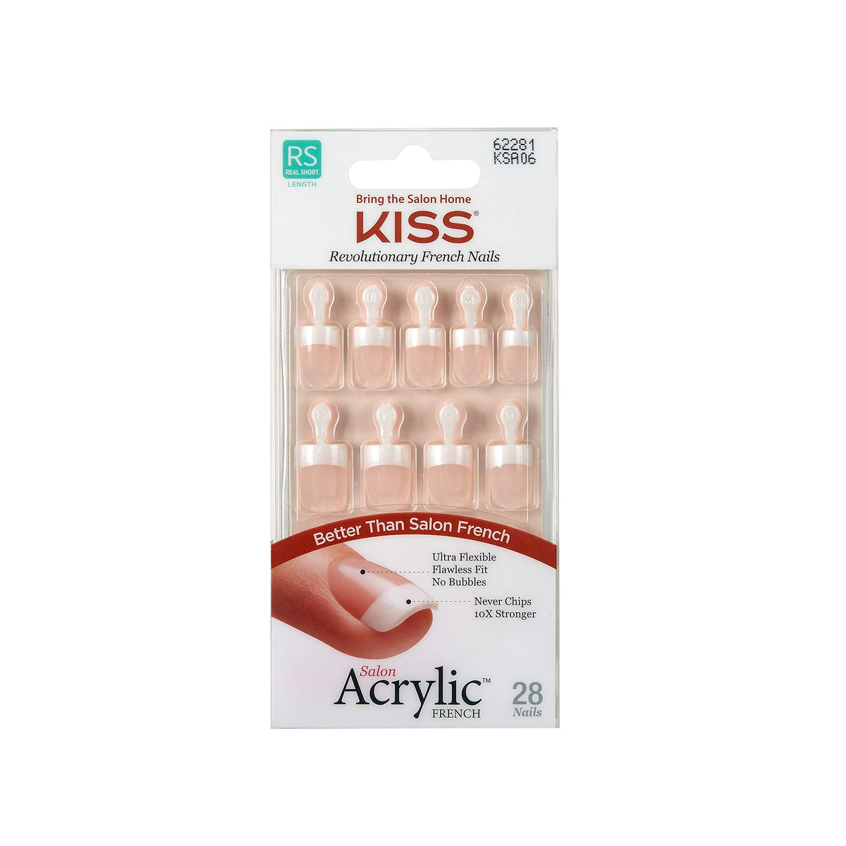 KISS packaging front view showing the French acrylic set and brand for easy identification
