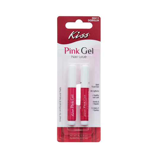 KISS pink gel nail glue front packaging showing brand and product benefit