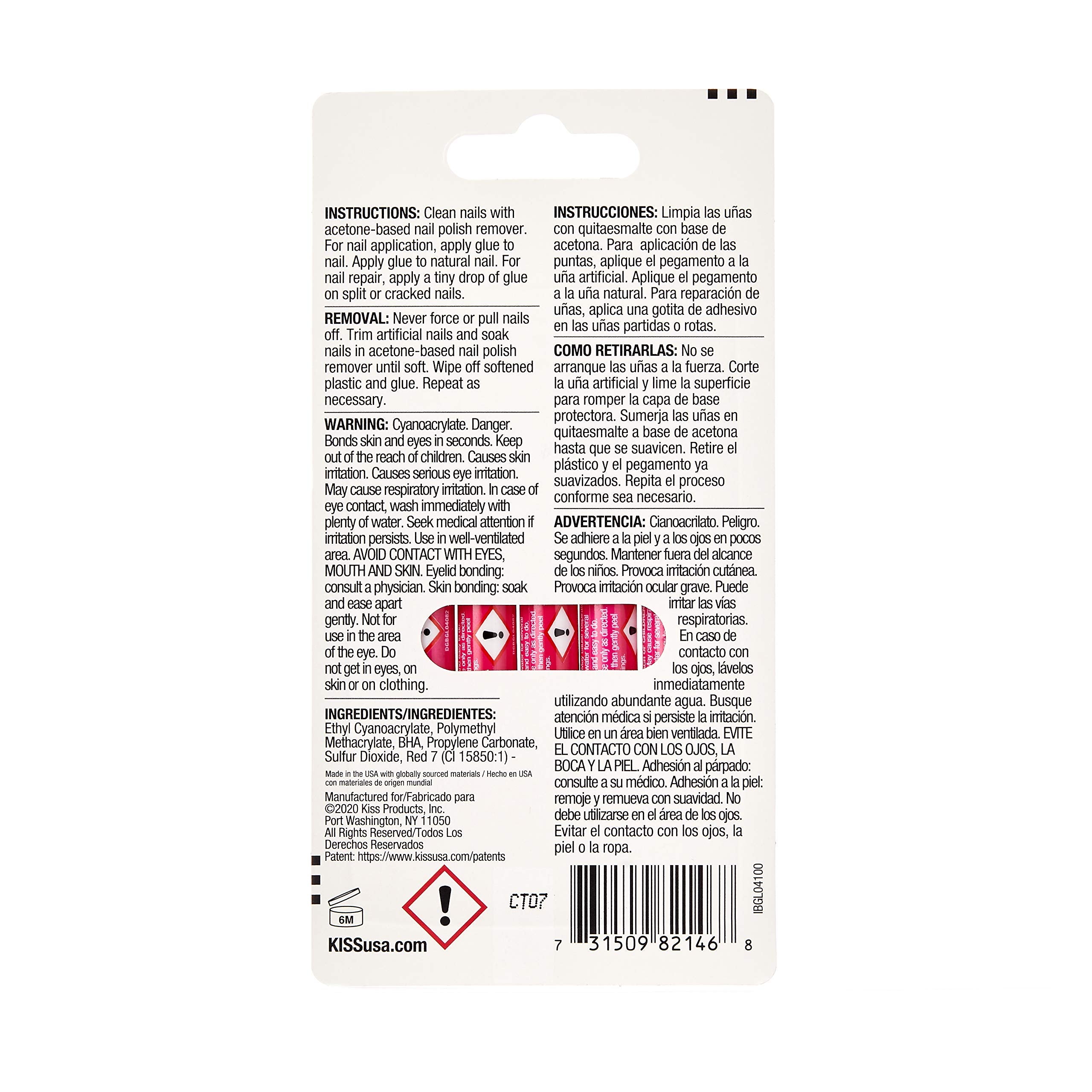KISS pink gel nail glue application closeup with precise drop for neat adhesion