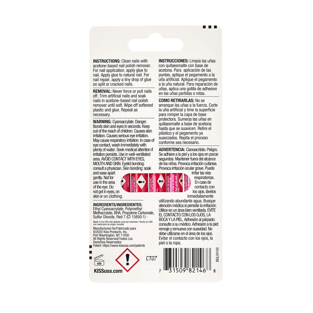 KISS pink gel nail glue application closeup with precise drop for neat adhesion