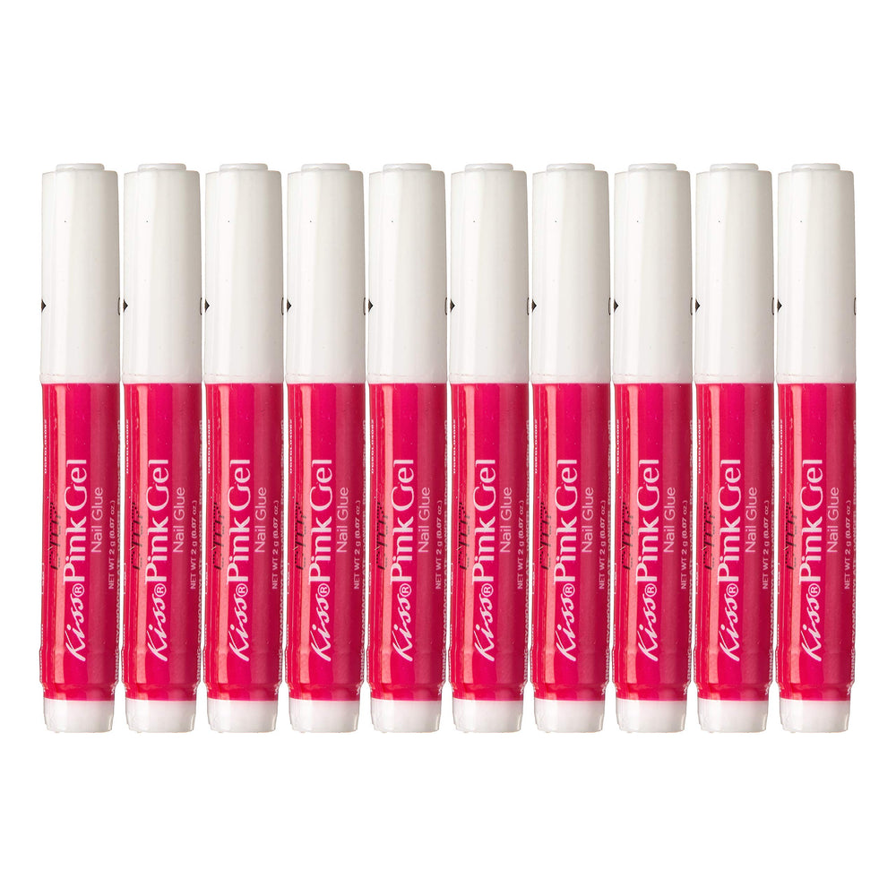 KISS pink gel nail glue lifestyle usage on manicured hand demonstrating durable hold