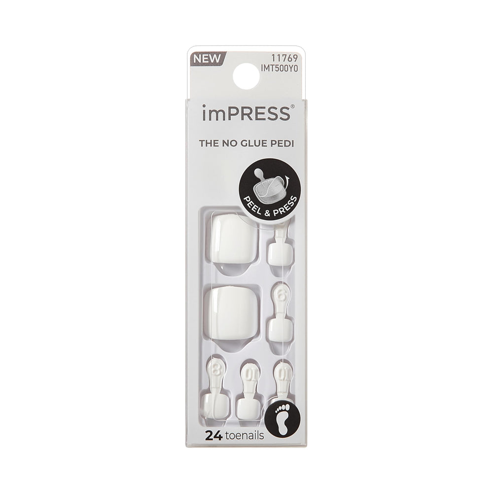 KISS front packaging showing 30 press-on toenails and tools for quick application