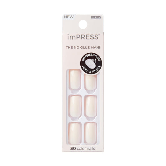 KISS pure white front packaging showing 30-piece press-on kit and branding for quick application