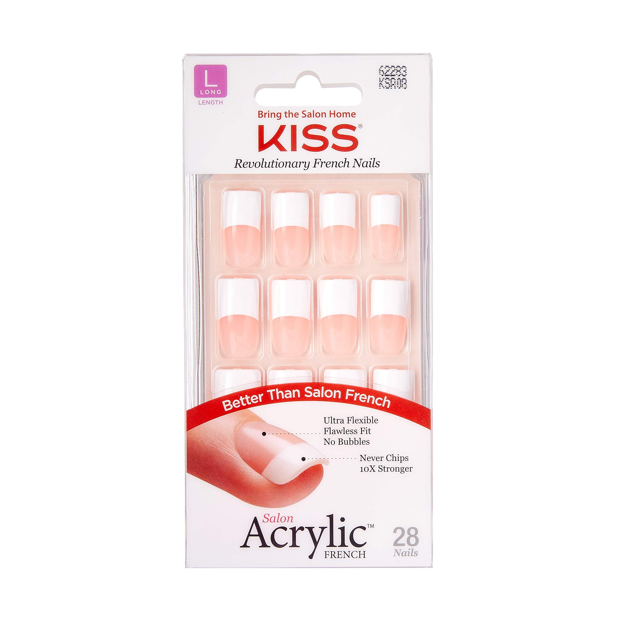 KISS front packaging showing long French acrylic kit for convenient salon look