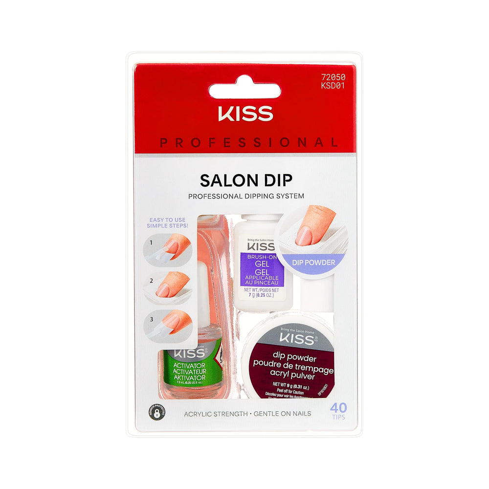 KISS kit front packaging showing full dip powder manicure set and benefits
