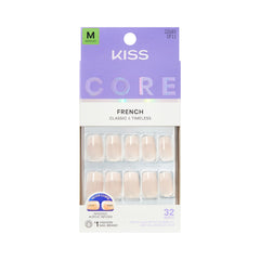 KISS front packaging showing pink squoval nails and included tools for quick application