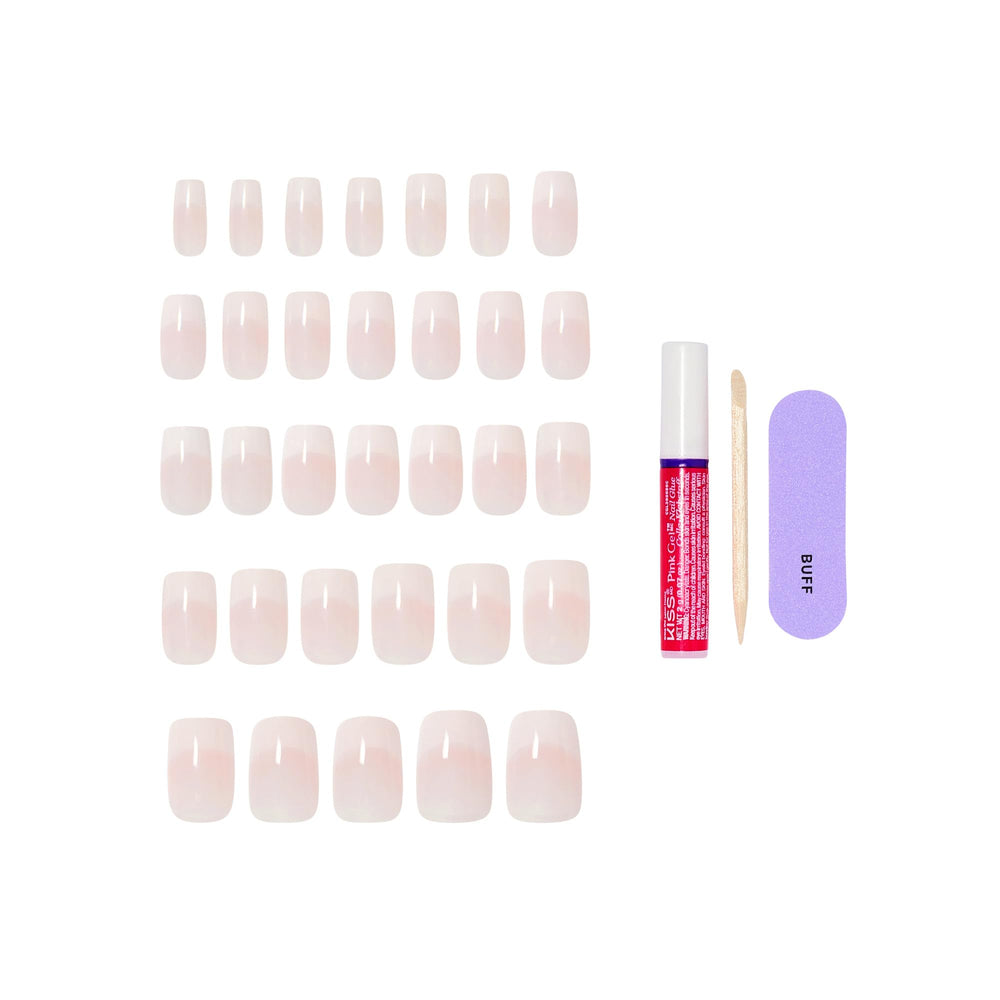 KISS 2g nail glue with manicure stick and mini file demonstrating ready-to-use kit