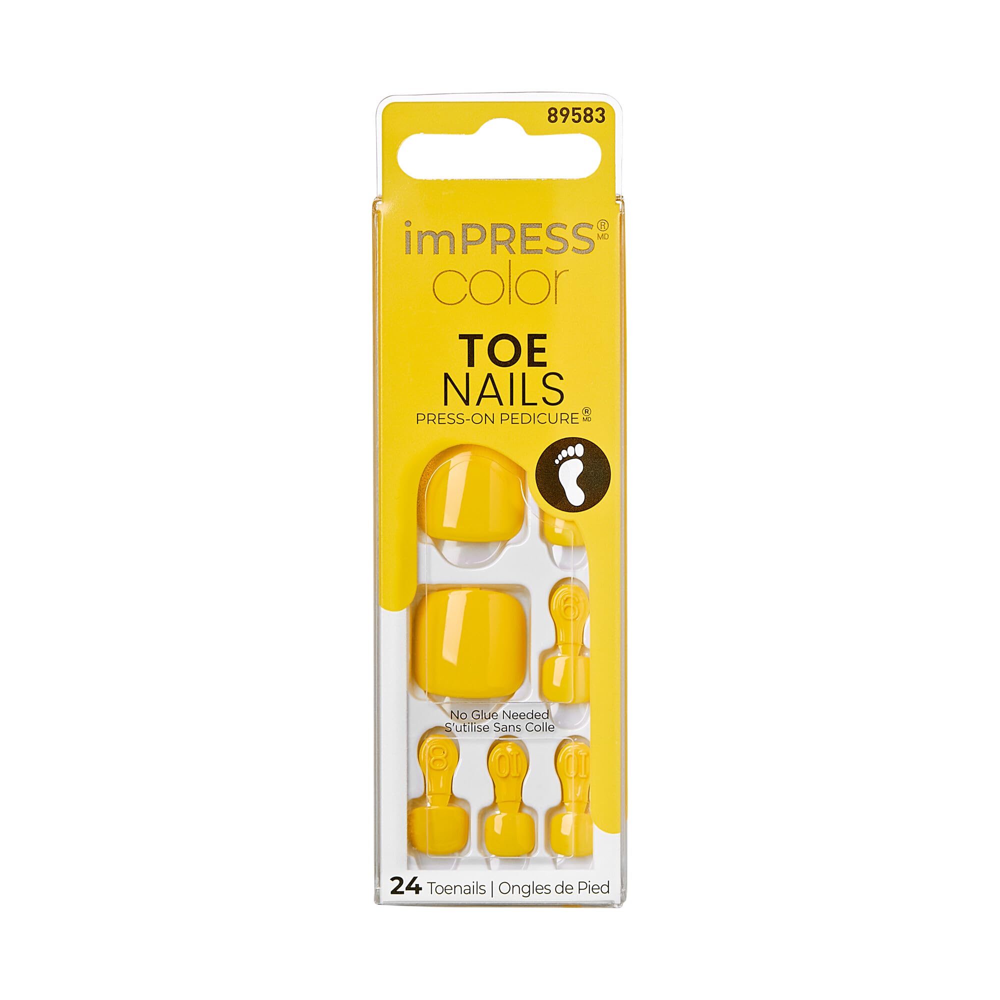KISS solid yellow pedi front packaging showing kit benefits and glossy finish