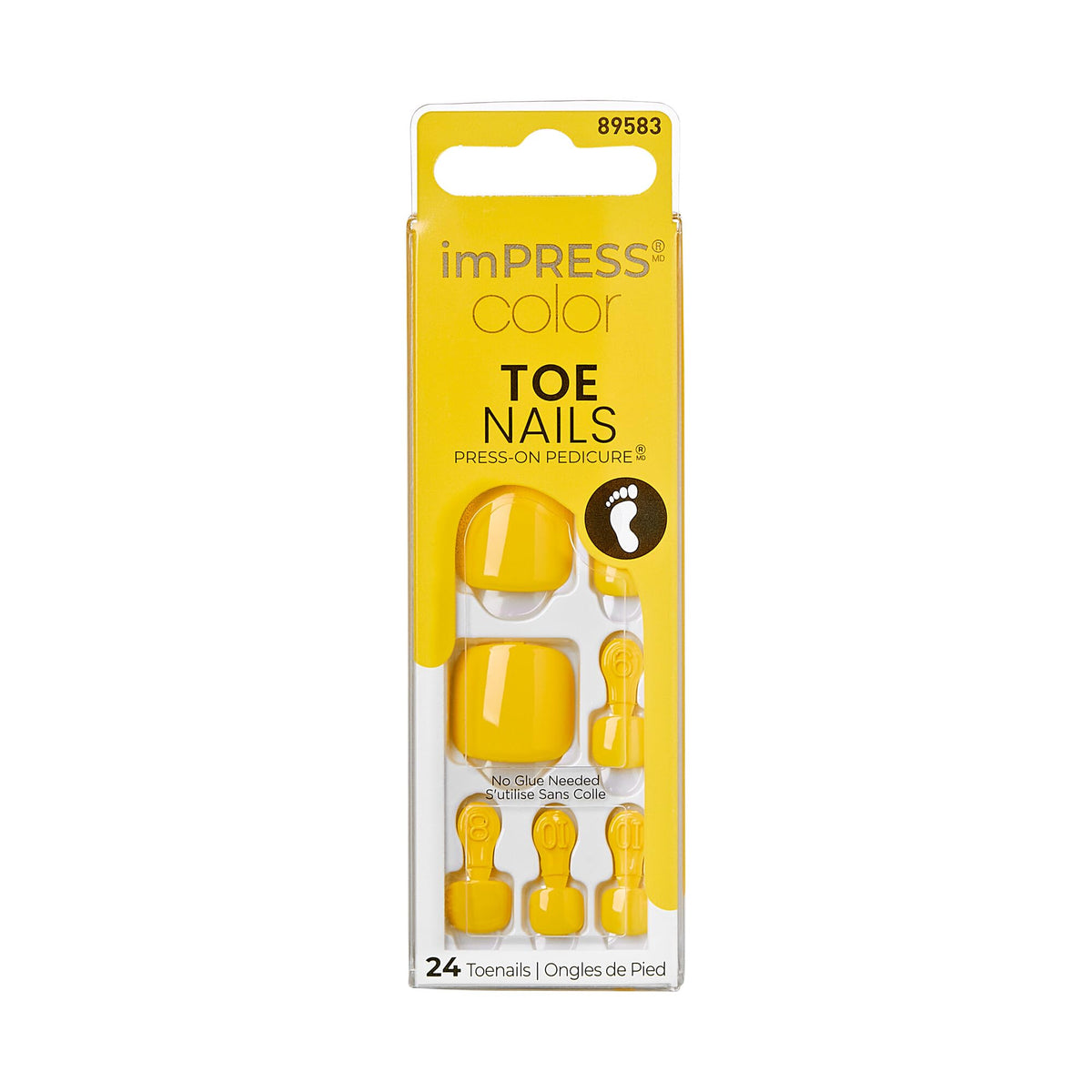 KISS solid yellow pedi front packaging showing kit benefits and glossy finish