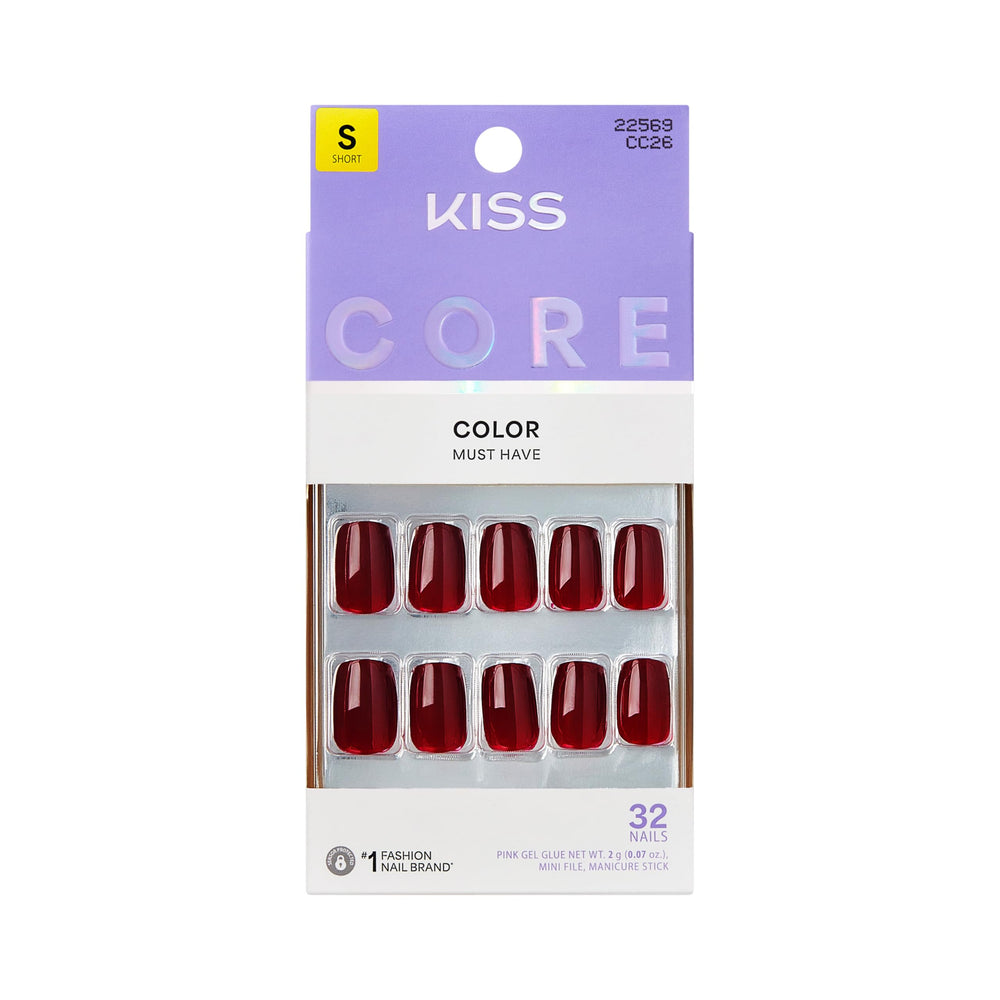 KISS front packaging showing red Sprightly nails and included contents for convenient application