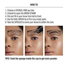 Kiss stamp in use on model delivering fast, symmetrical brows for time-saving makeup