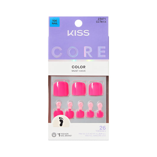 KISS front packaging showing Step It Up pink toenail kit and contents benefit convenience