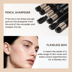 KISSIO applying pencil under eye demo illustrating precise coverage and brightening benefit
