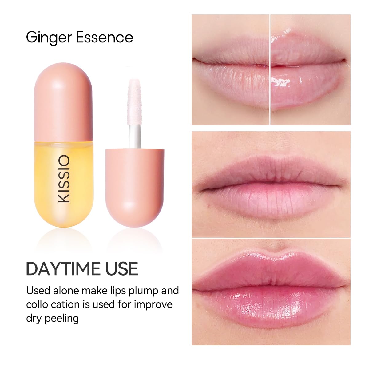 KISSIO clear night gloss tube close-up emphasizing moisture repair