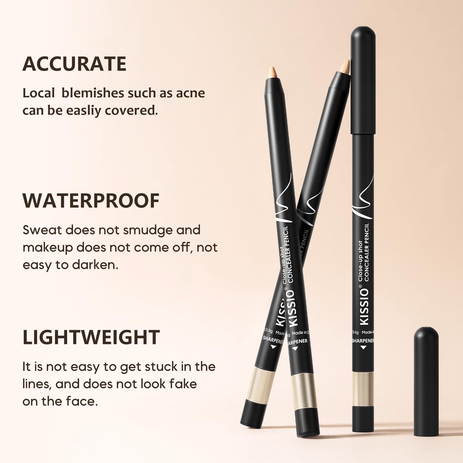 KISSIO concealer pencil built-in sharpener detail for maintained point