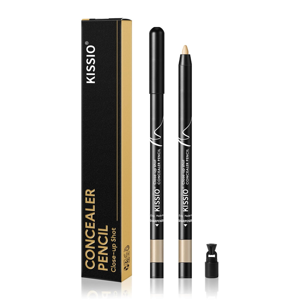 KISSIO front view of concealer pencil showing shade 02 NATURAL and compact design benefit