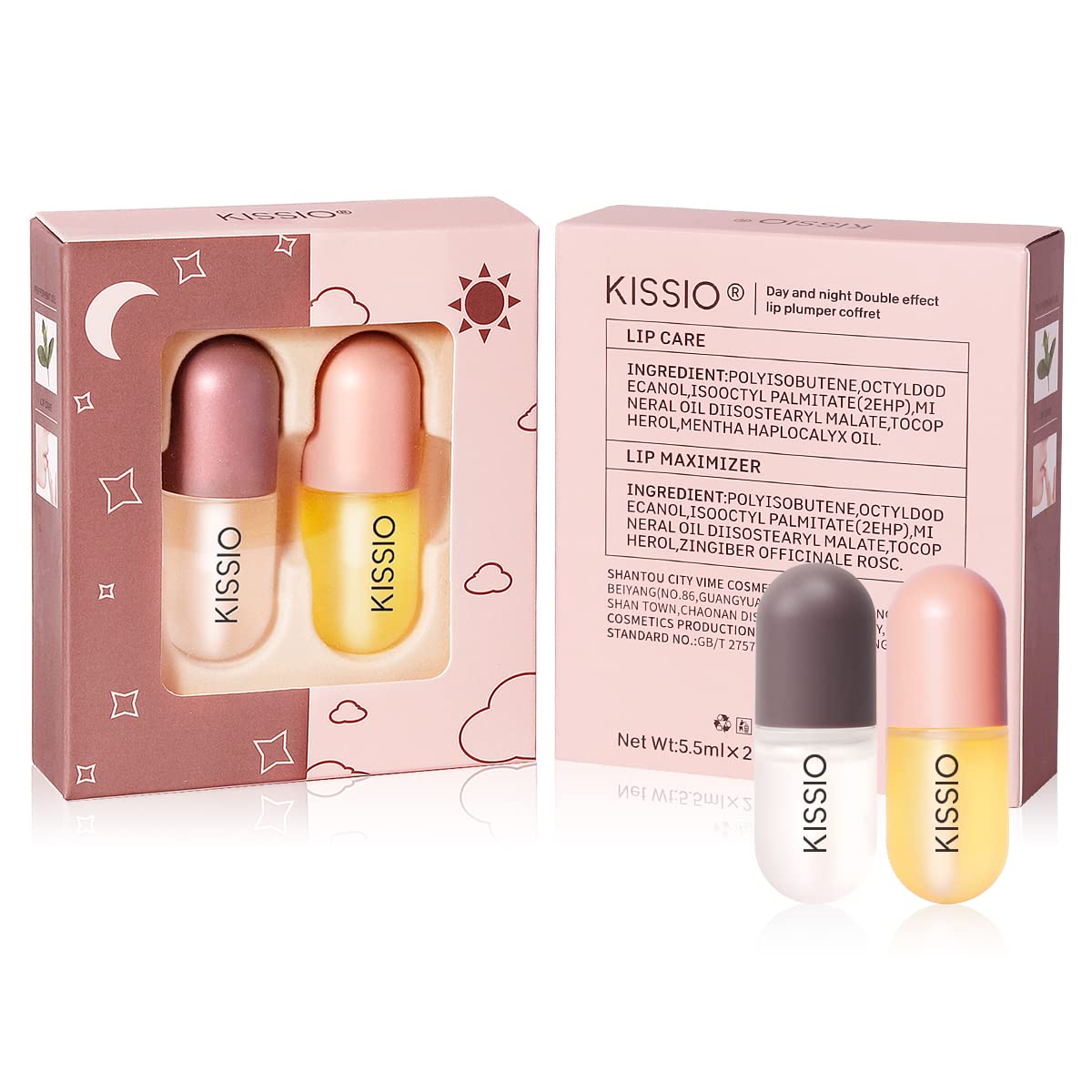 KISSIO tubes next to a wallet showing compact travel-friendly size