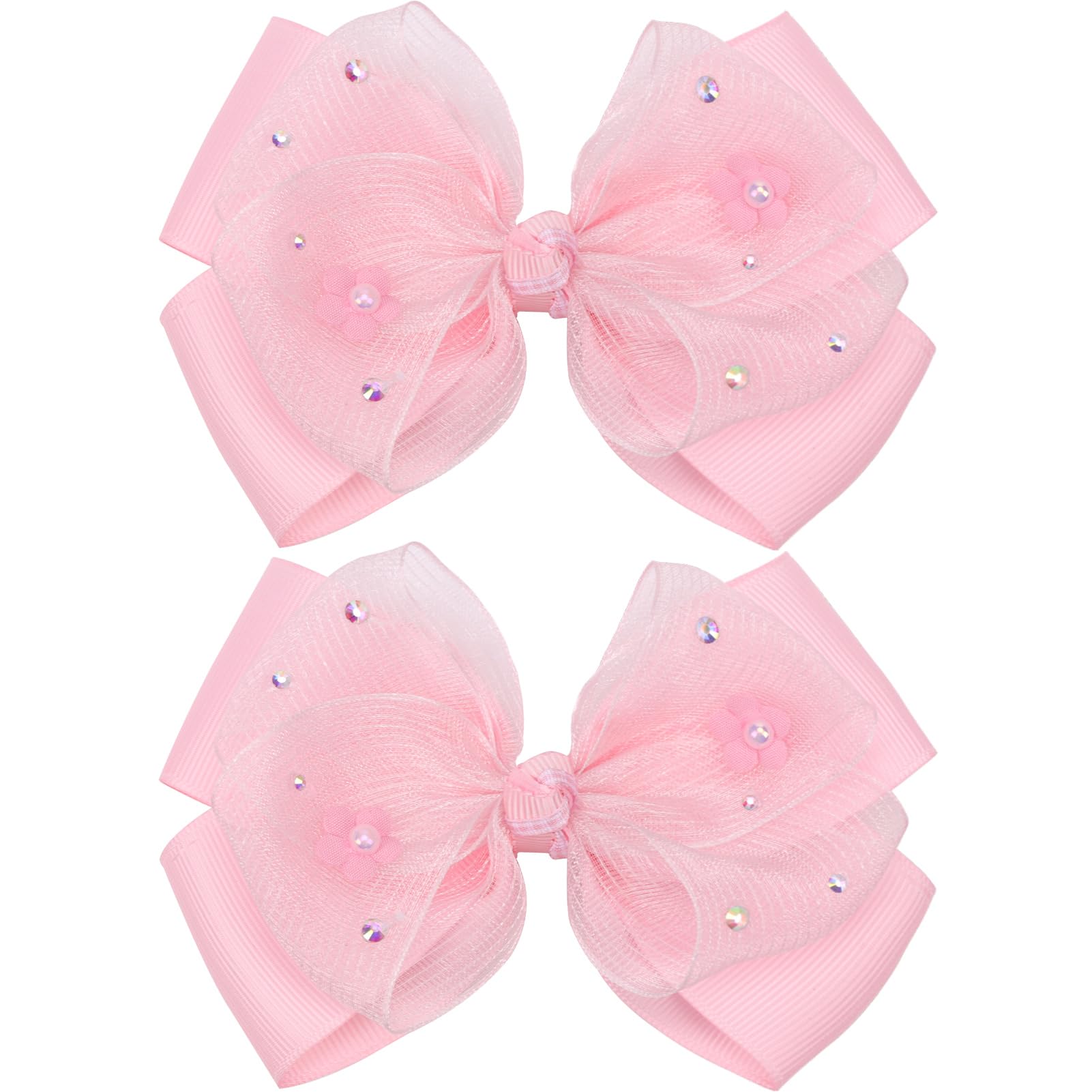 Kiszu front view of pink bow clip showing overall shape and charm