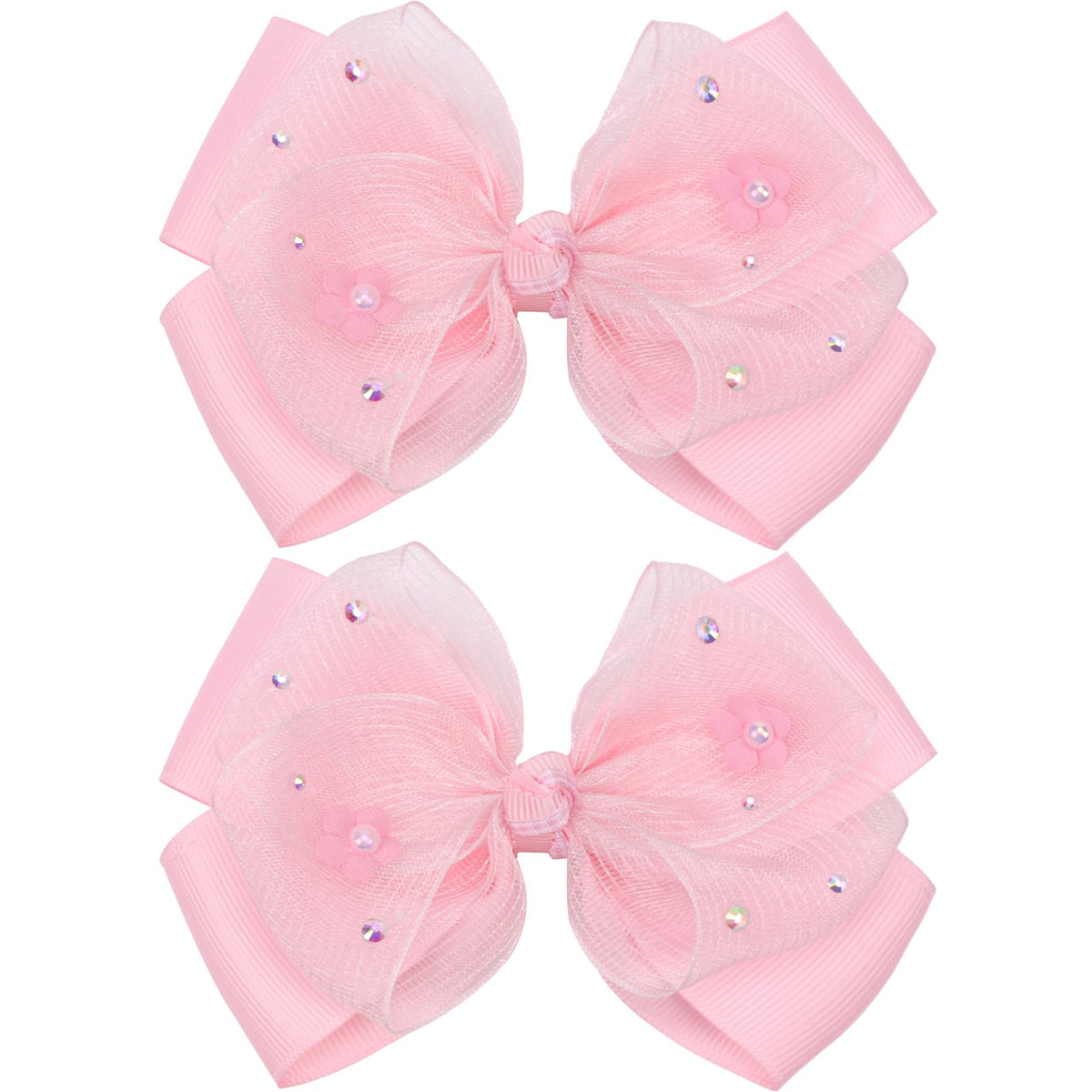 Kiszu front view of pink bow clip showing overall shape and charm