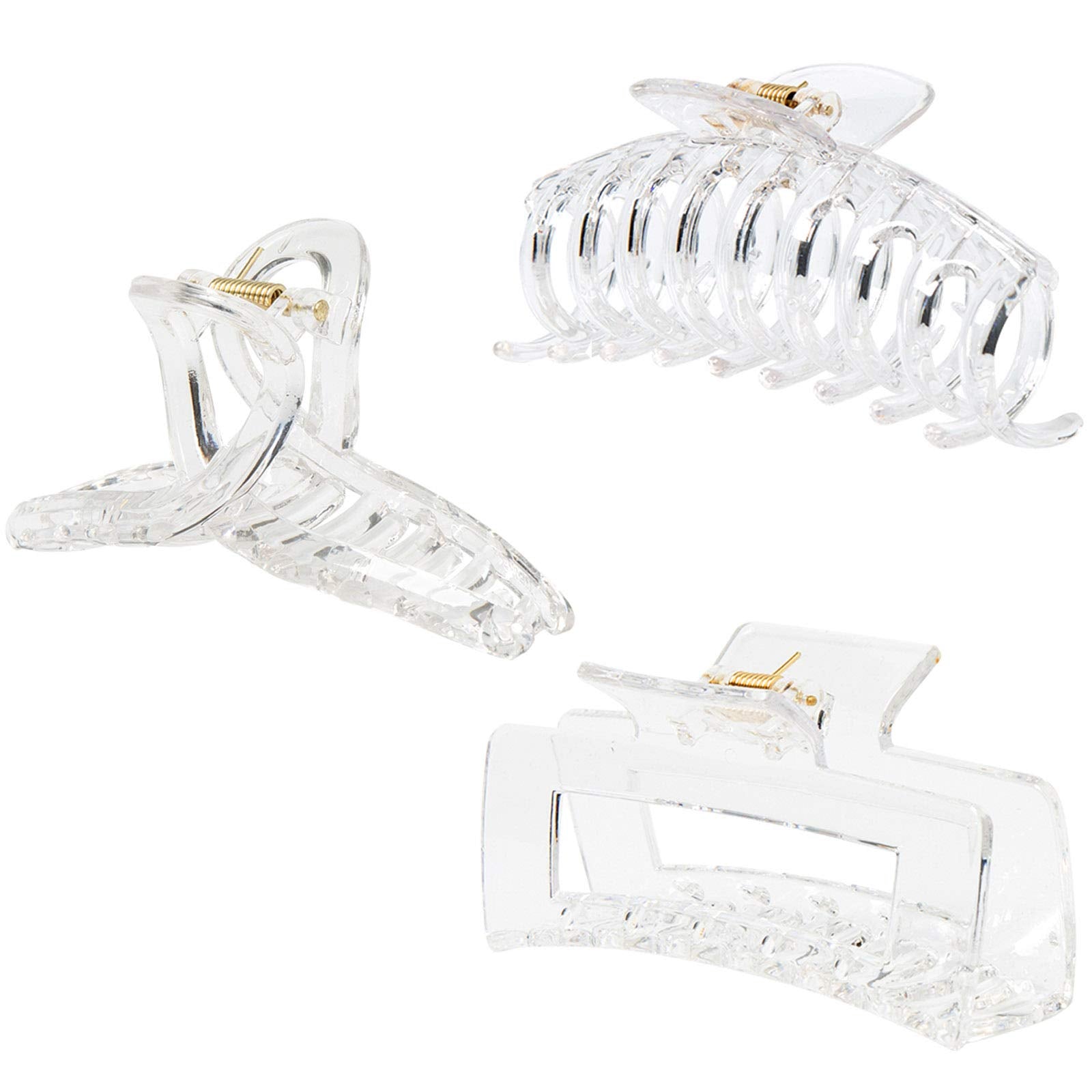 Kitiin front view of three clear claw clips shows variety and discreet style