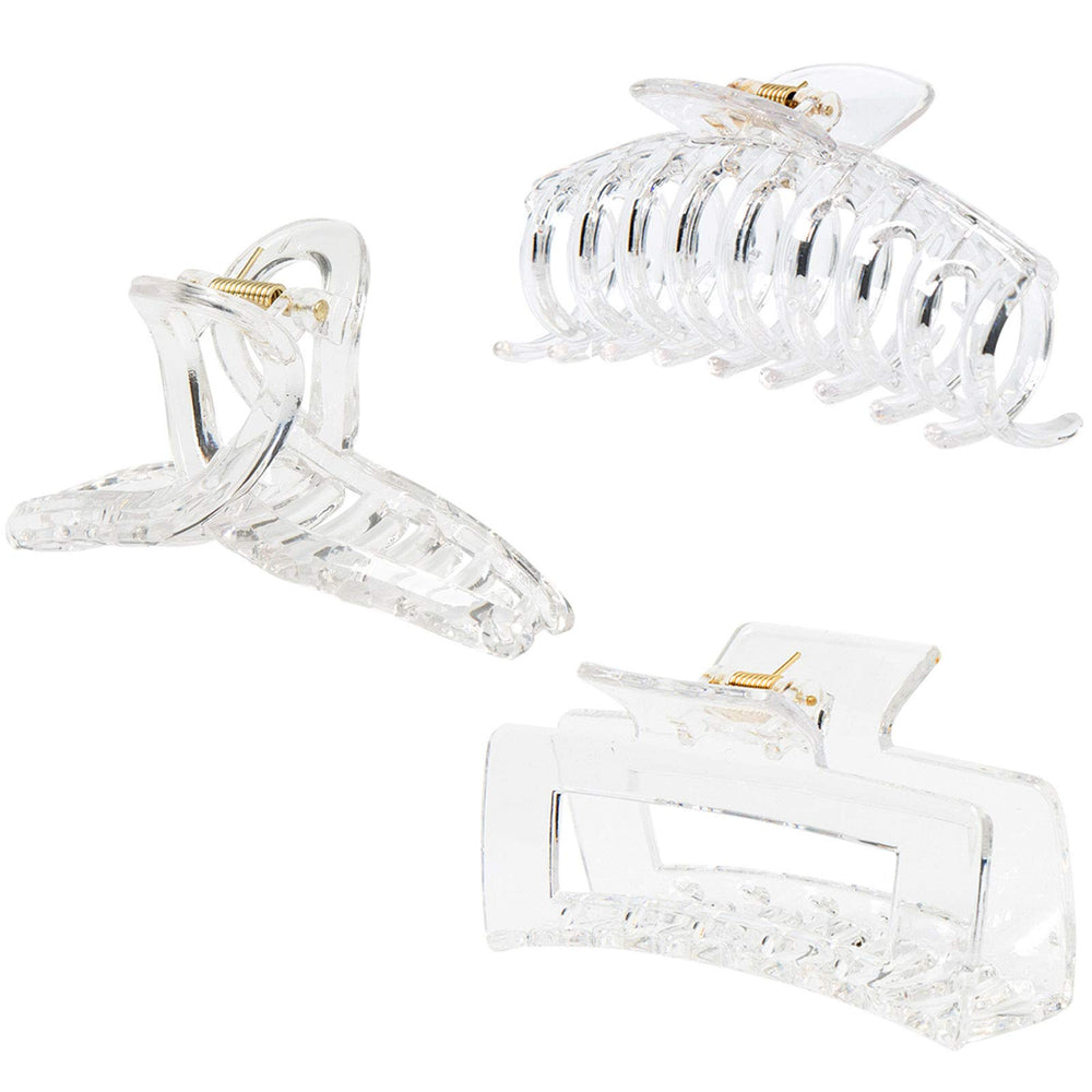 Kitiin front view of three clear claw clips shows variety and discreet style