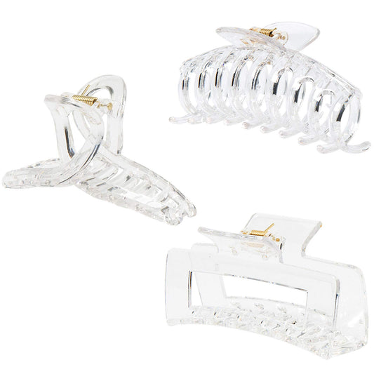 Kitiin front view of three clear claw clips shows variety and discreet style