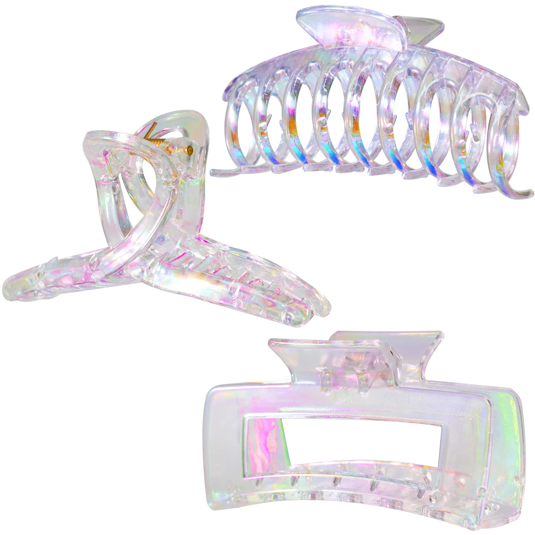 Kitiin front view of three iridescent clips showing fashion appeal and secure hold