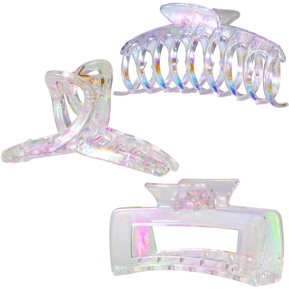 Kitiin front view of three iridescent clips showing fashion appeal and secure hold