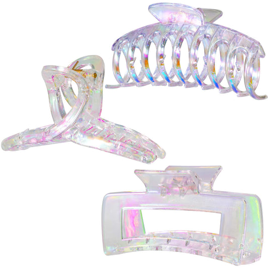 Kitiin front view of three iridescent clips showing fashion appeal and secure hold