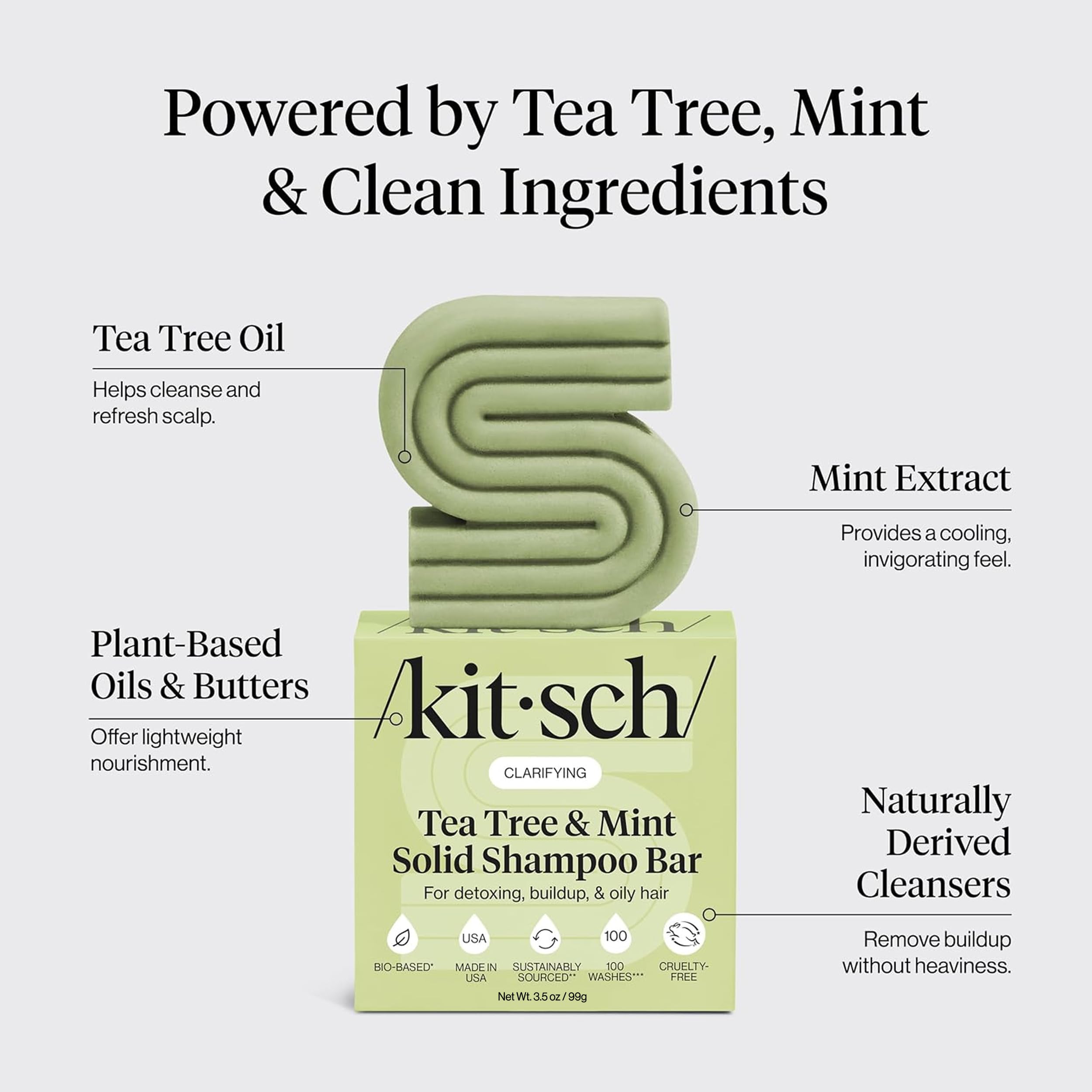 Kitsch shampoo bar in hand showing size and travel-friendly convenience