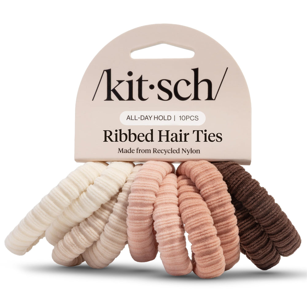 Kitsch blush pack front showing all ten hair ties and tidy packaging benefit