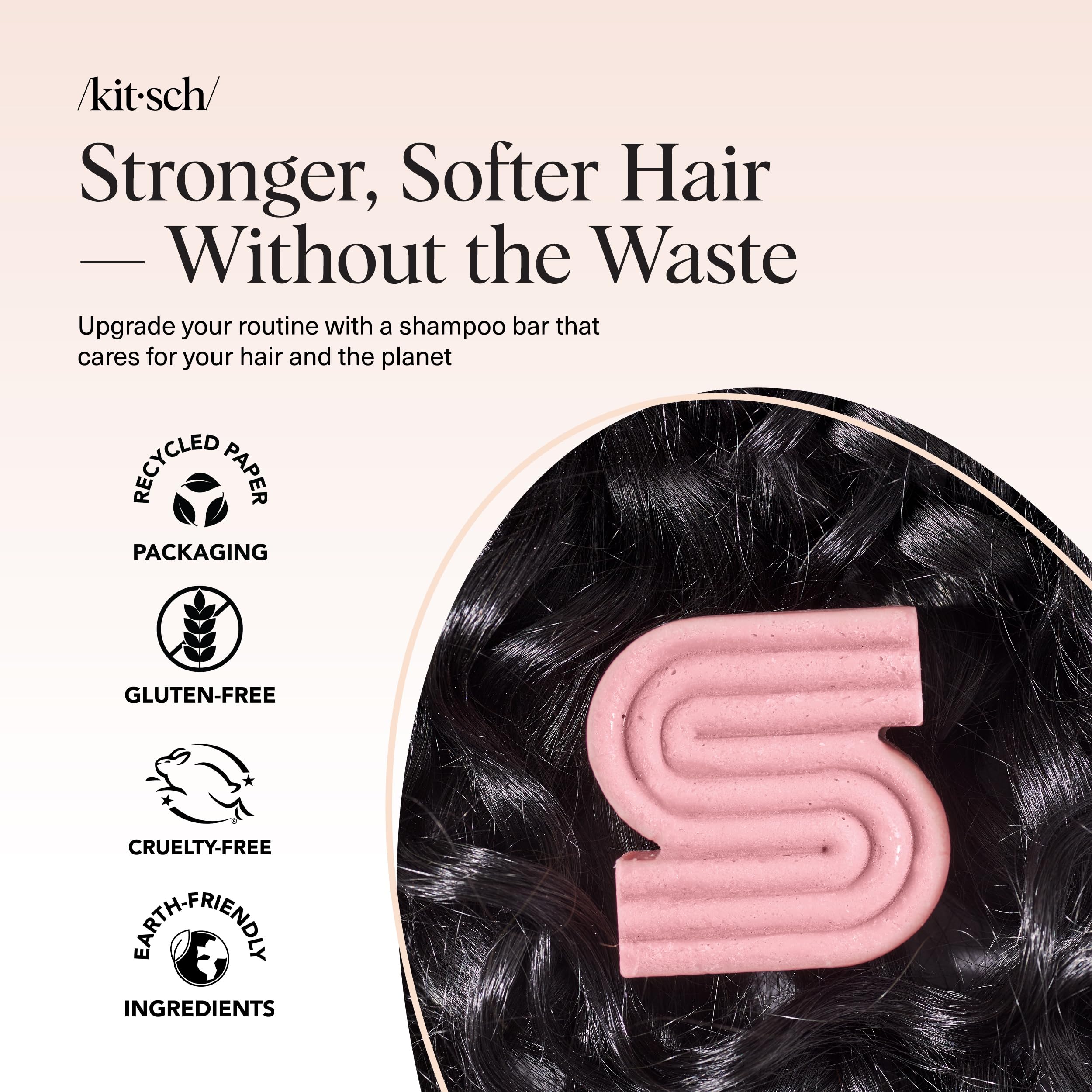 Kitsch shampoo bar in bathroom lifestyle scene promoting plastic-free routine benefit
