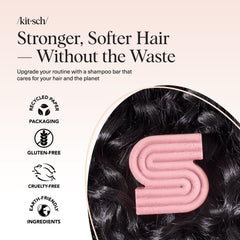 Kitsch shampoo bar in bathroom lifestyle scene promoting plastic-free routine benefit