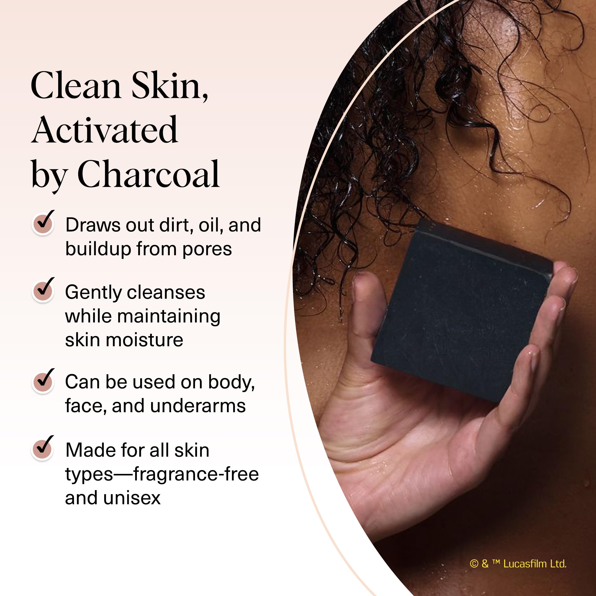 Kitsch charcoal soap lather texture demonstrating deep-cleaning foam benefit
