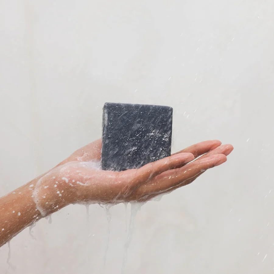 Kitsch charcoal soap fragrance notes display with citrus and mint suggesting invigorating scent benefit