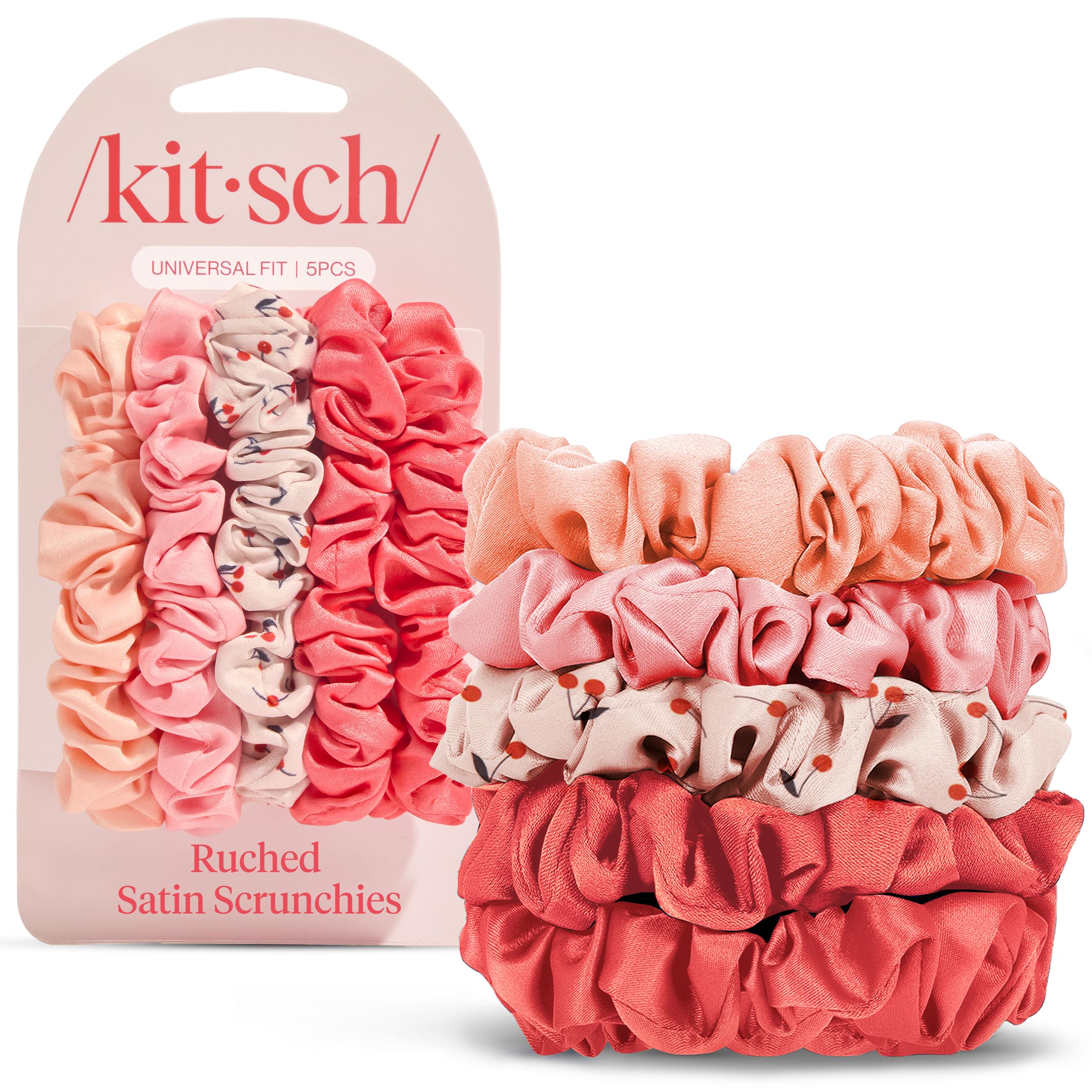Kitsch cherry blossom front packaging showing five scrunchies and branding for easy selection