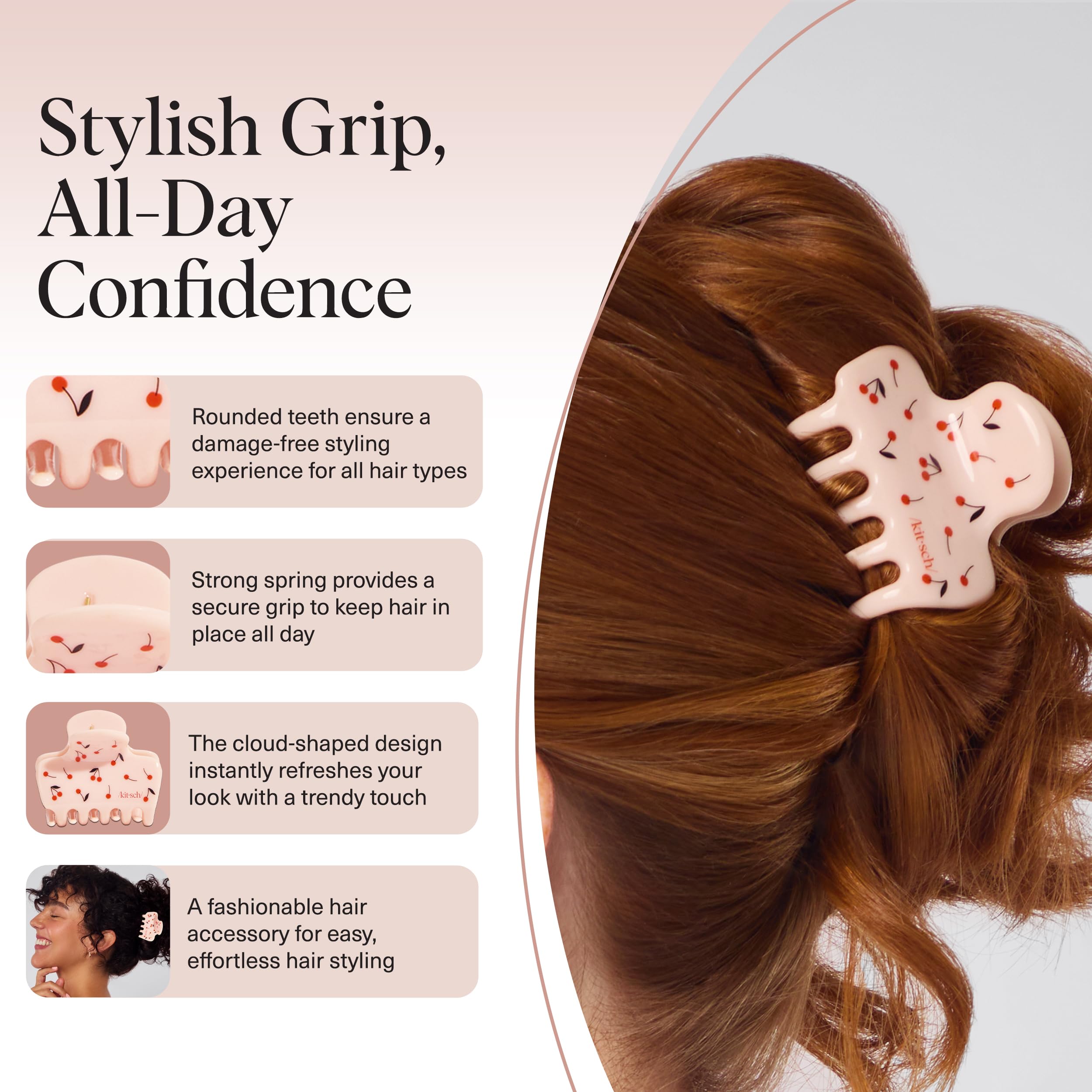 Kitsch clip securing thick hair for all-day comfort
