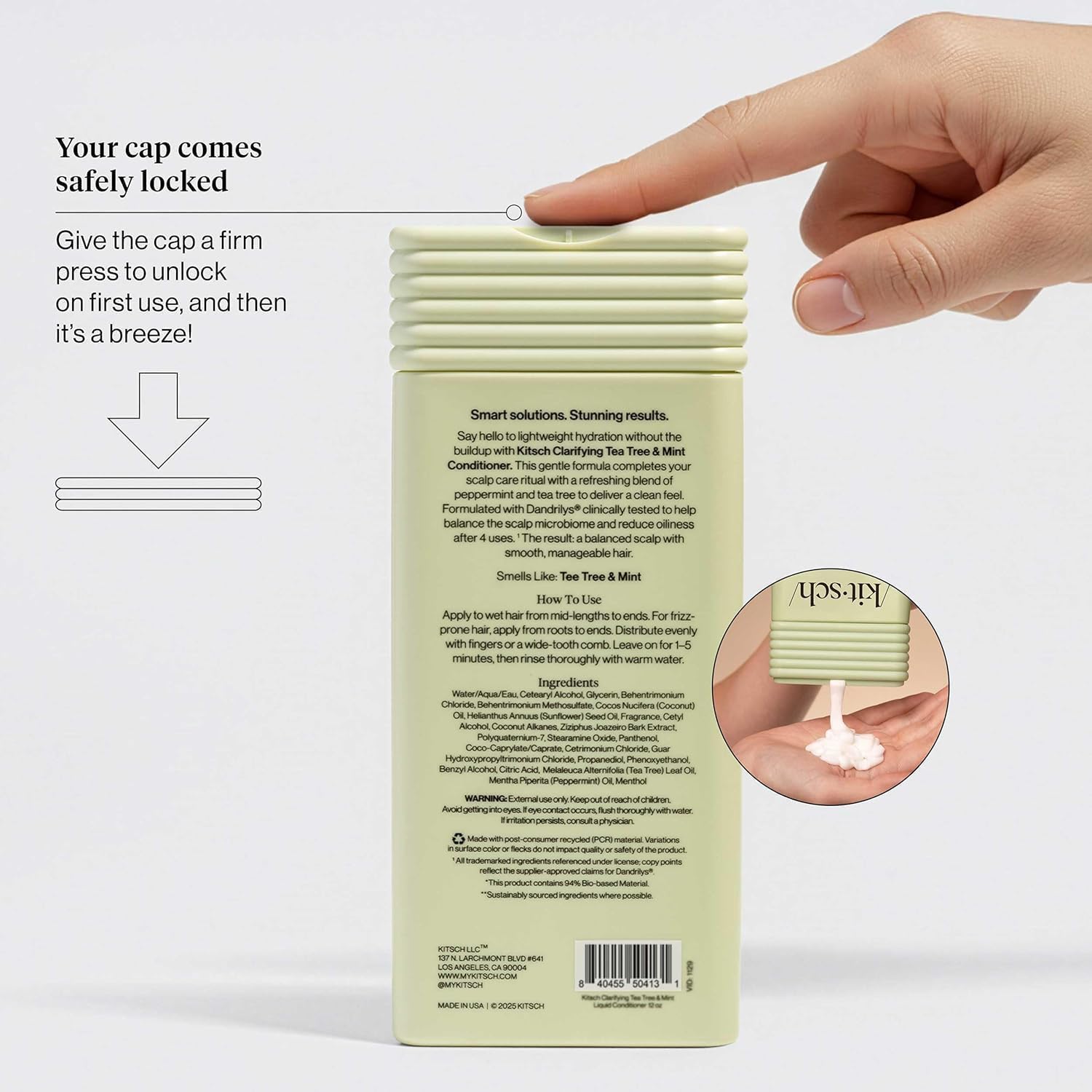 Kitsch tea tree ingredient bottle highlighting natural refresher
