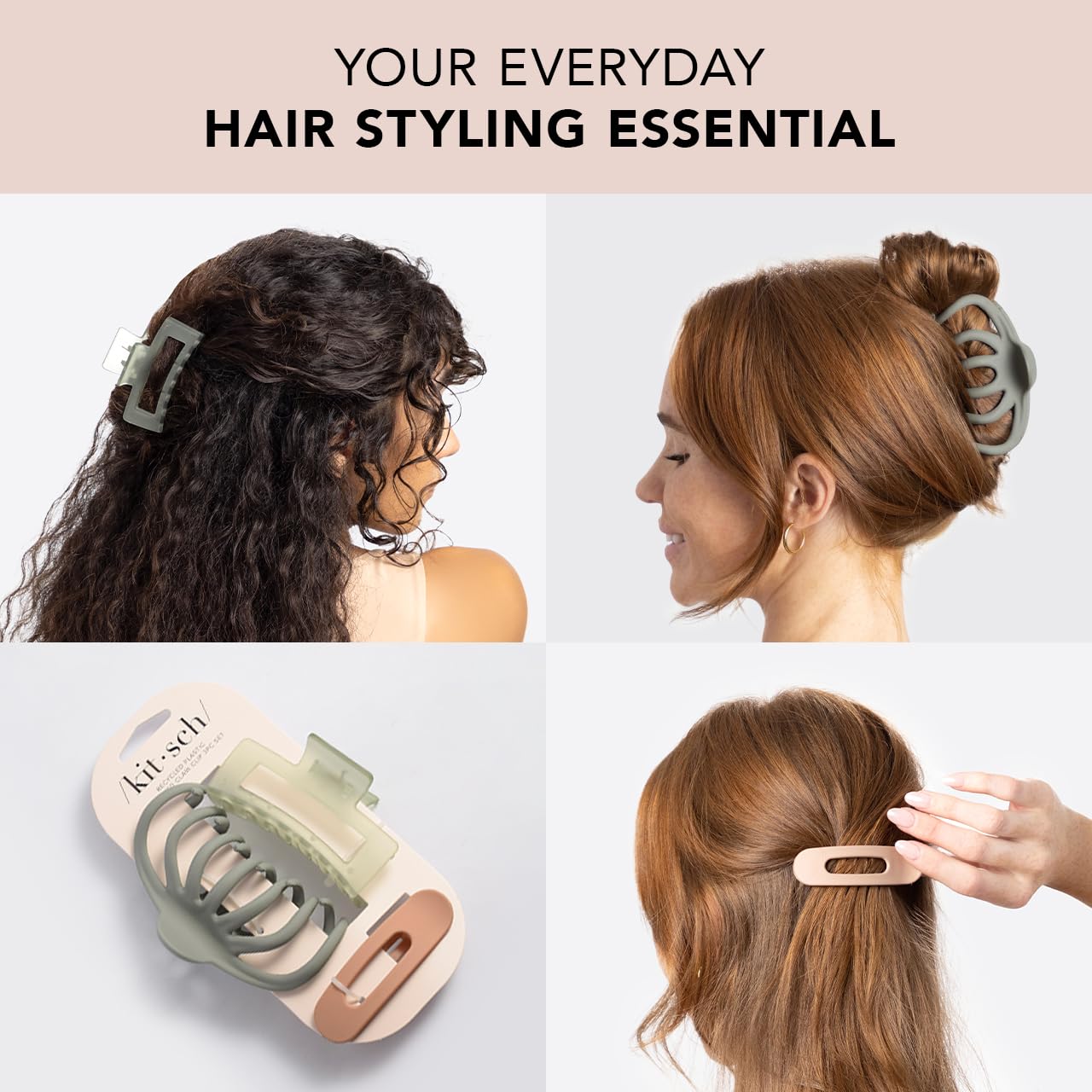 Kitsch clips in a bun on model hair showing secure, comfortable all-day hold
