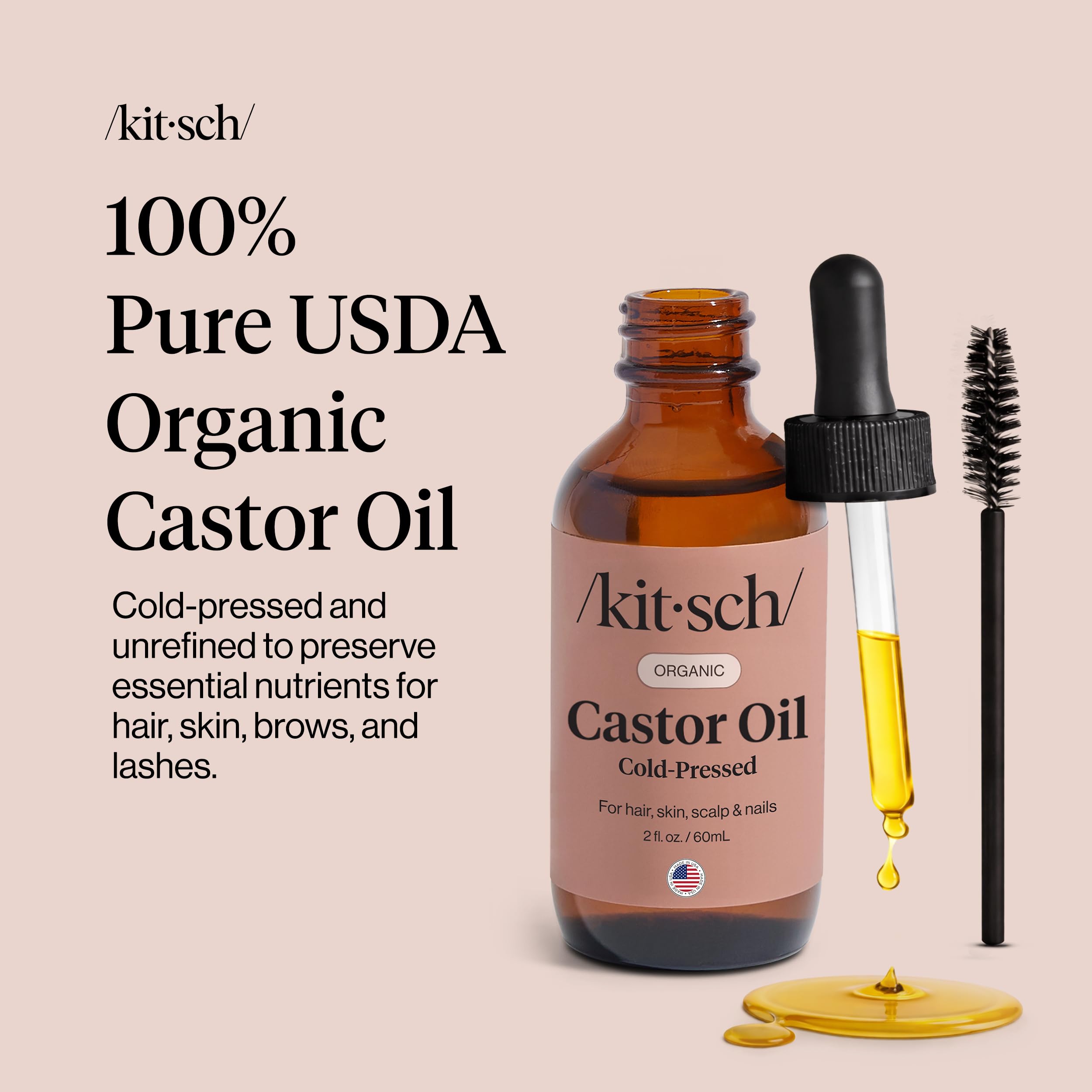 Kitsch close-up oil pour highlighting rich texture and moisturizing benefit