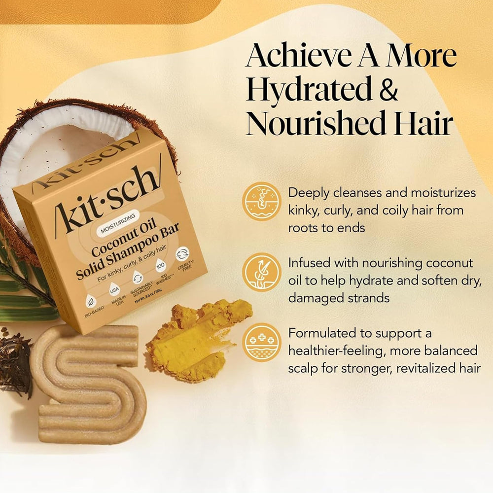 Kitsch shampoo bar texture close-up highlighting creamy coconut-rich lather