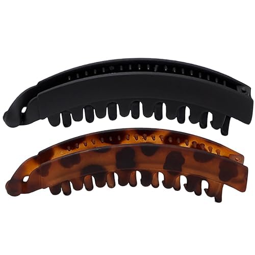 Kitsch color detail of tortoise and black clips matching outfits and occasions