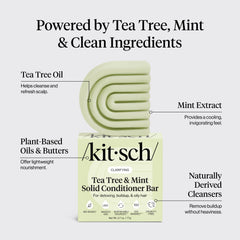 Kitsch conditioner bar close-up of ingredients emphasizing clarifying tea tree benefit