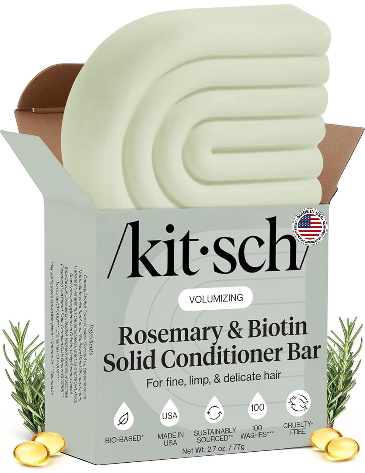 Kitsch conditioner bar front packaging showing product and label benefits