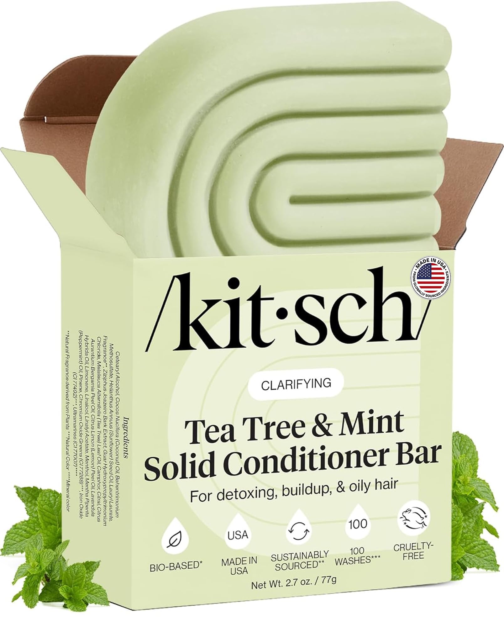 Kitsch conditioner bar front packaging showing product and benefit of plastic-free convenience