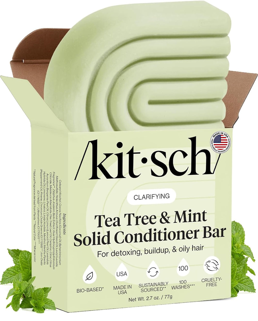 Kitsch conditioner bar front packaging showing product and benefit of plastic-free convenience