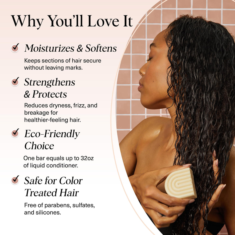 Kitsch conditioner bar held in hand demonstrating compact travel convenience